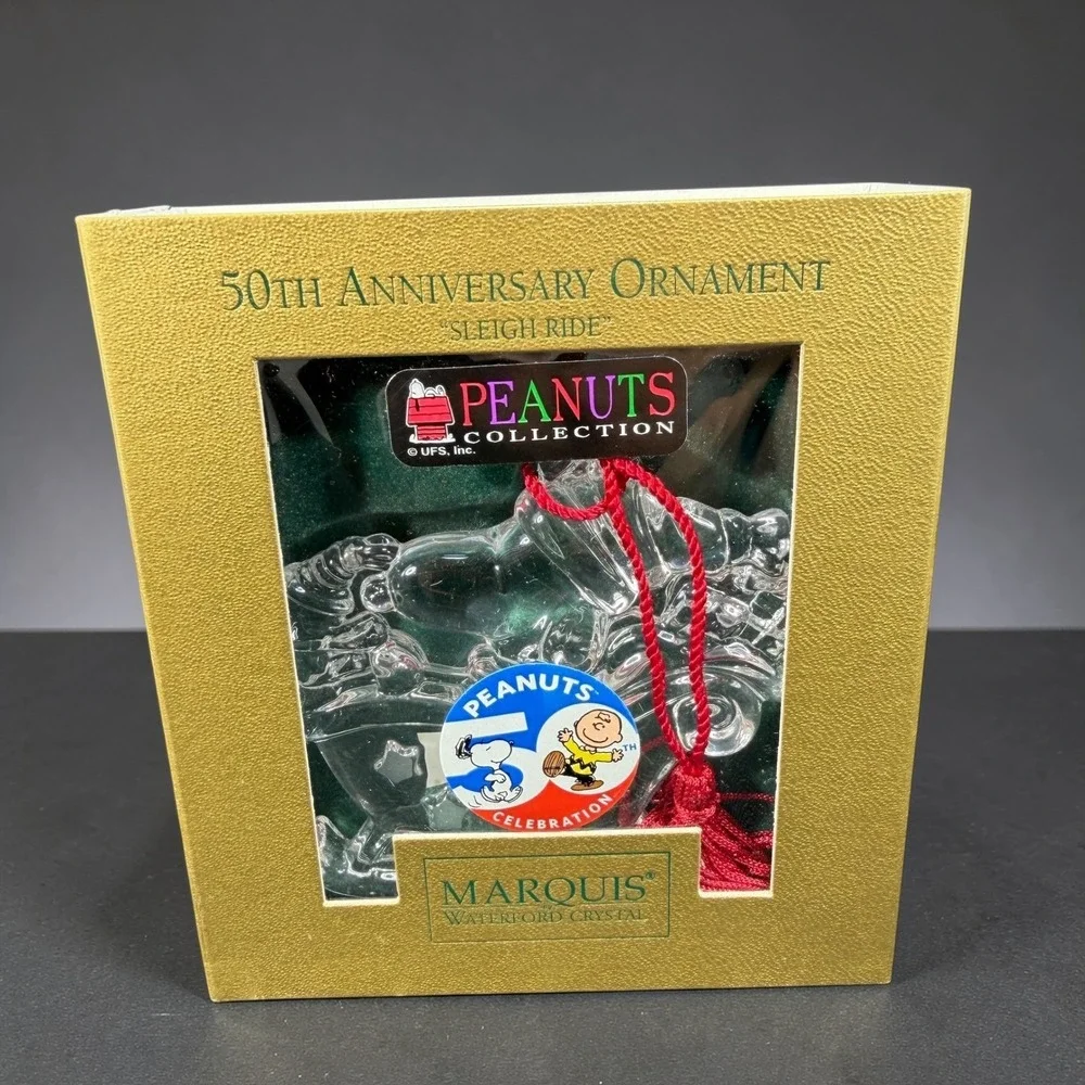 Marquis Waterford‎ Crystal Peanuts 50th Anniversary Snoopy Sleigh Ride Ornament